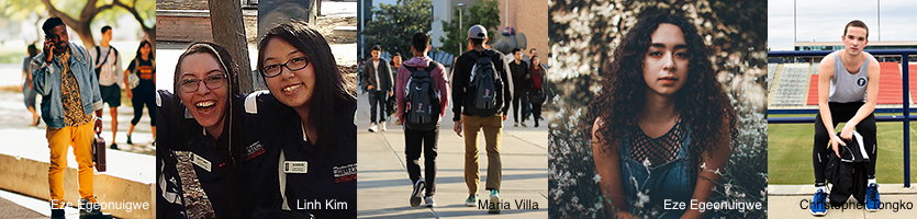 5 photos of students around campus